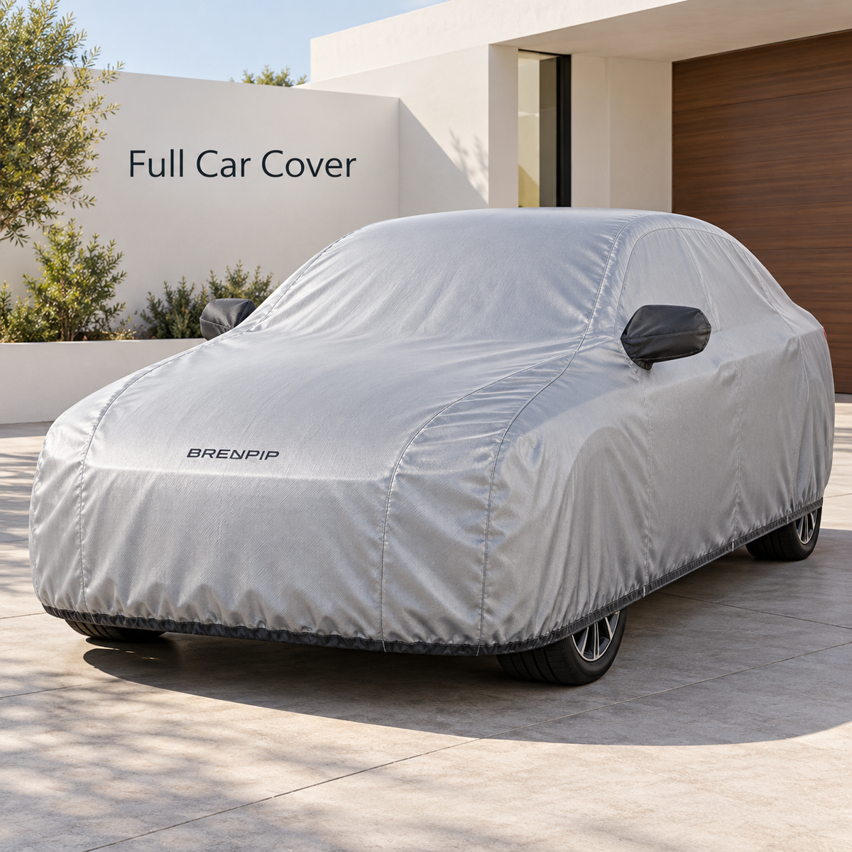 BRENPIP® Full Car Cover for Sedans – Fitted Silver Vehicle Cover with Mirror Pockets and Elastic Hem