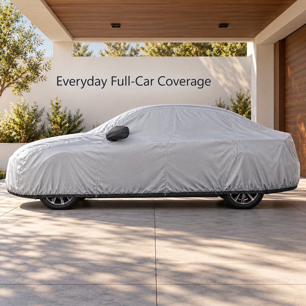BRENPIP® Full Car Cover for Sedans – Fitted Silver Vehicle Cover with Mirror Pockets and Elastic Hem