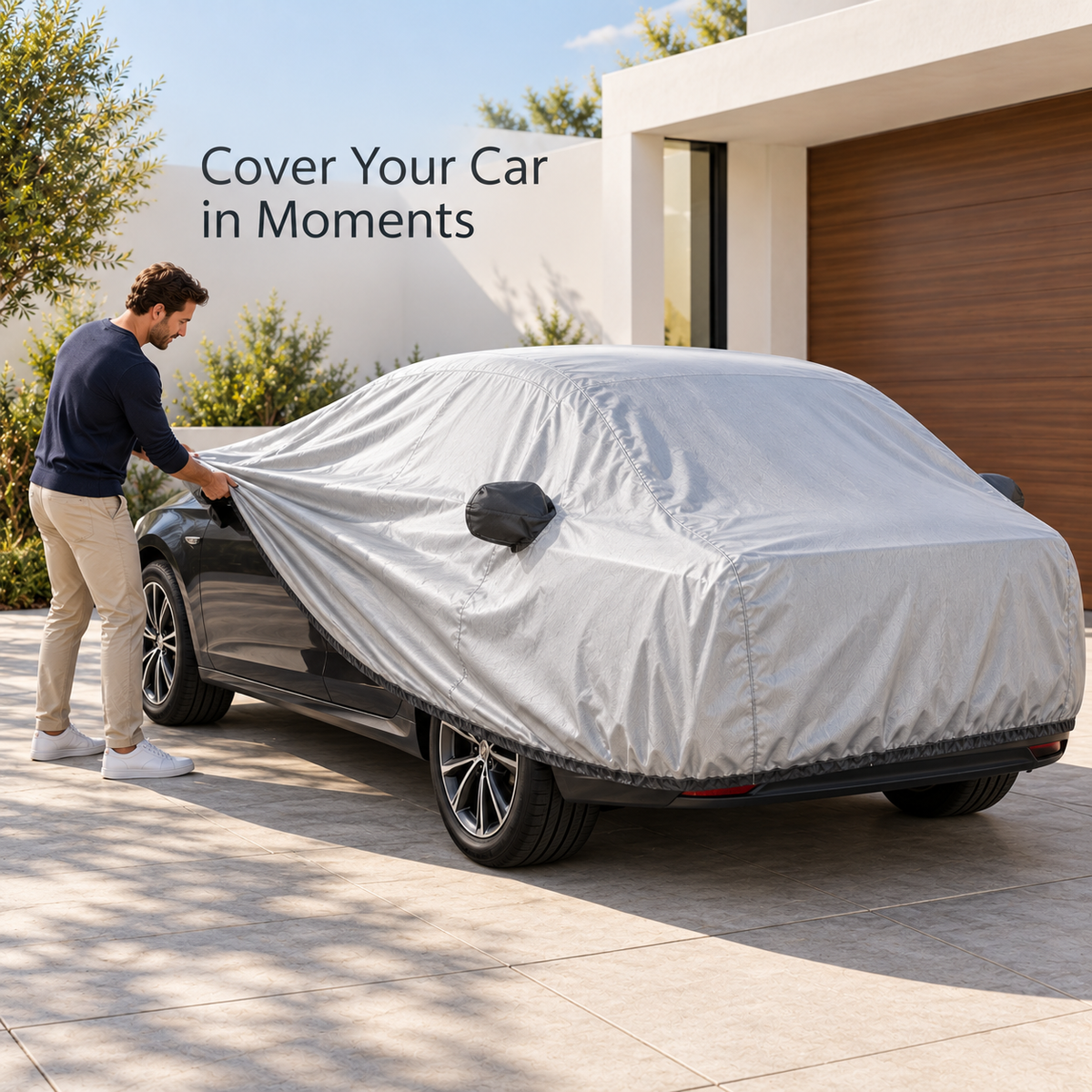 BRENPIP® Full Car Cover for Sedans – Fitted Silver Vehicle Cover with Mirror Pockets and Elastic Hem