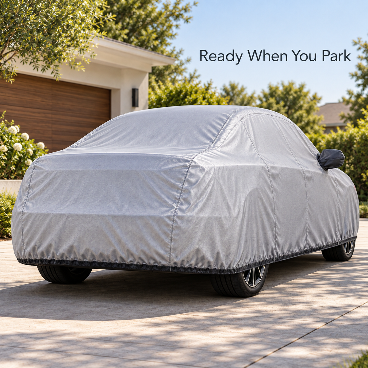 BRENPIP® Full Car Cover for Sedans – Fitted Silver Vehicle Cover with Mirror Pockets and Elastic Hem