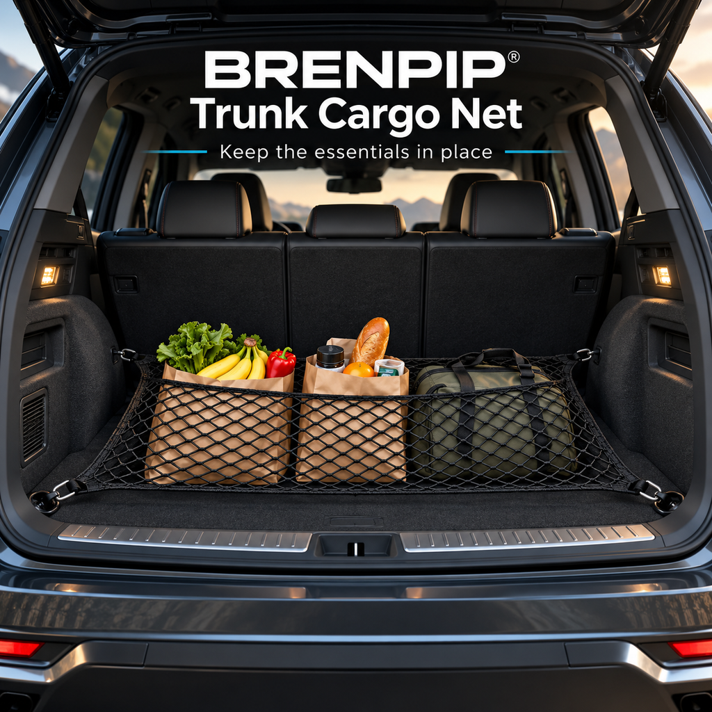 BRENPIP® Trunk Cargo Net – Elastic Mesh Organizer with Four Hooks