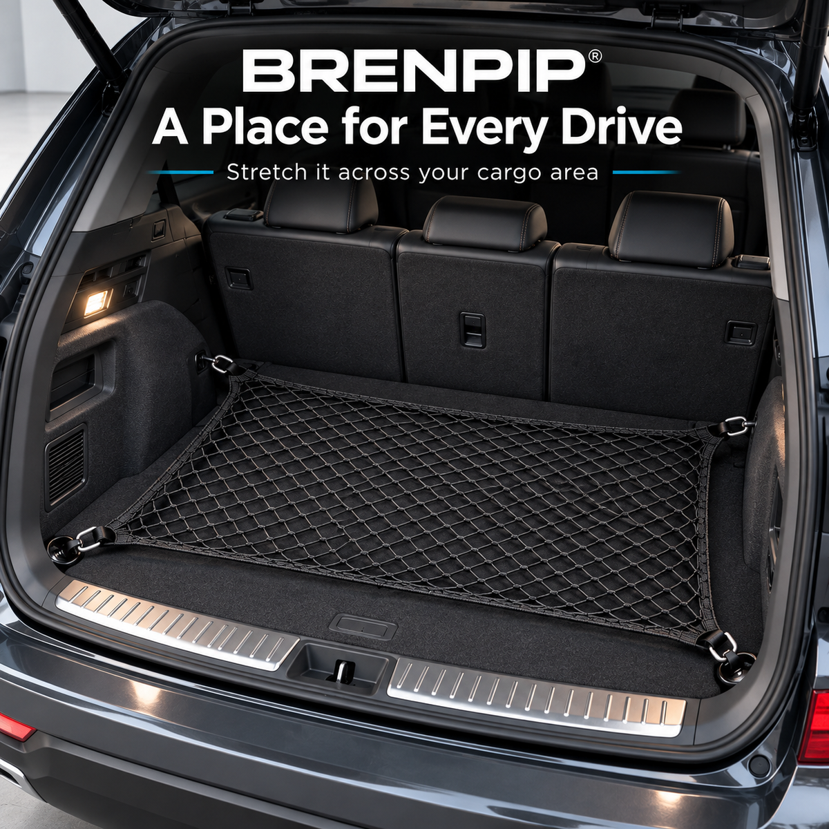 BRENPIP® Trunk Cargo Net – Elastic Mesh Organizer with Four Hooks