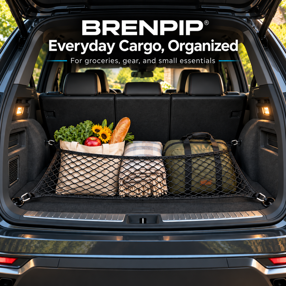 BRENPIP® Trunk Cargo Net – Elastic Mesh Organizer with Four Hooks