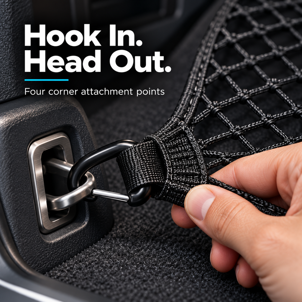 BRENPIP® Trunk Cargo Net – Elastic Mesh Organizer with Four Hooks