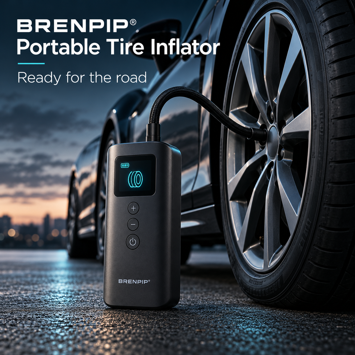 BRENPIP® Portable Tire Inflator – Digital Display & Compact Design