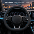 BRENPIP® Steering Wheel Cover – Textured Black Design with Blue Stitching
