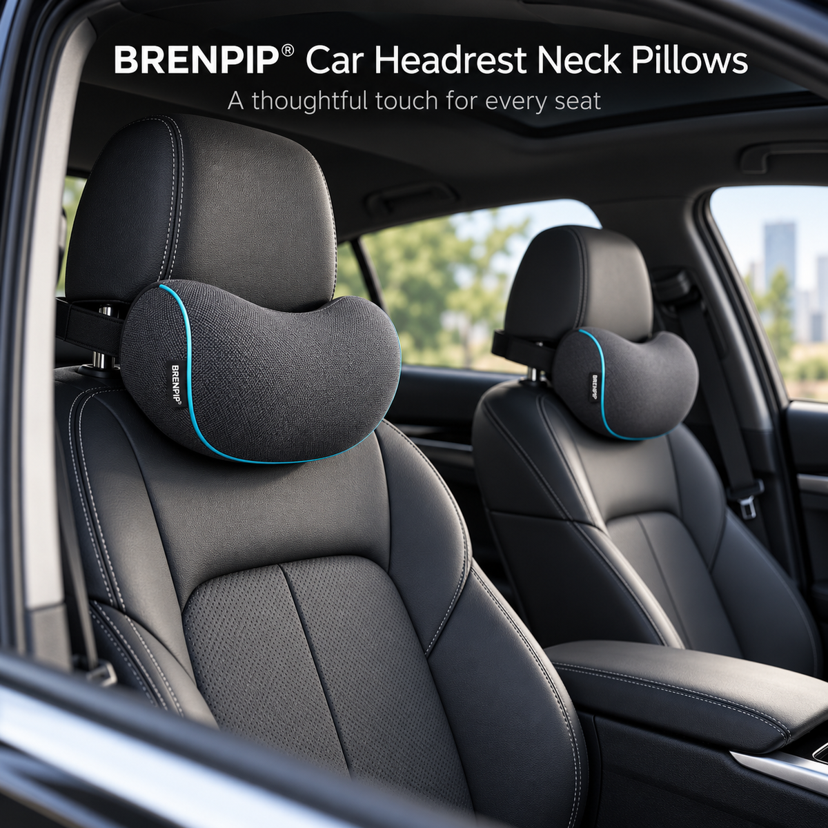 BRENPIP® Car Headrest Neck Pillows – 2-Pack with Adjustable Straps